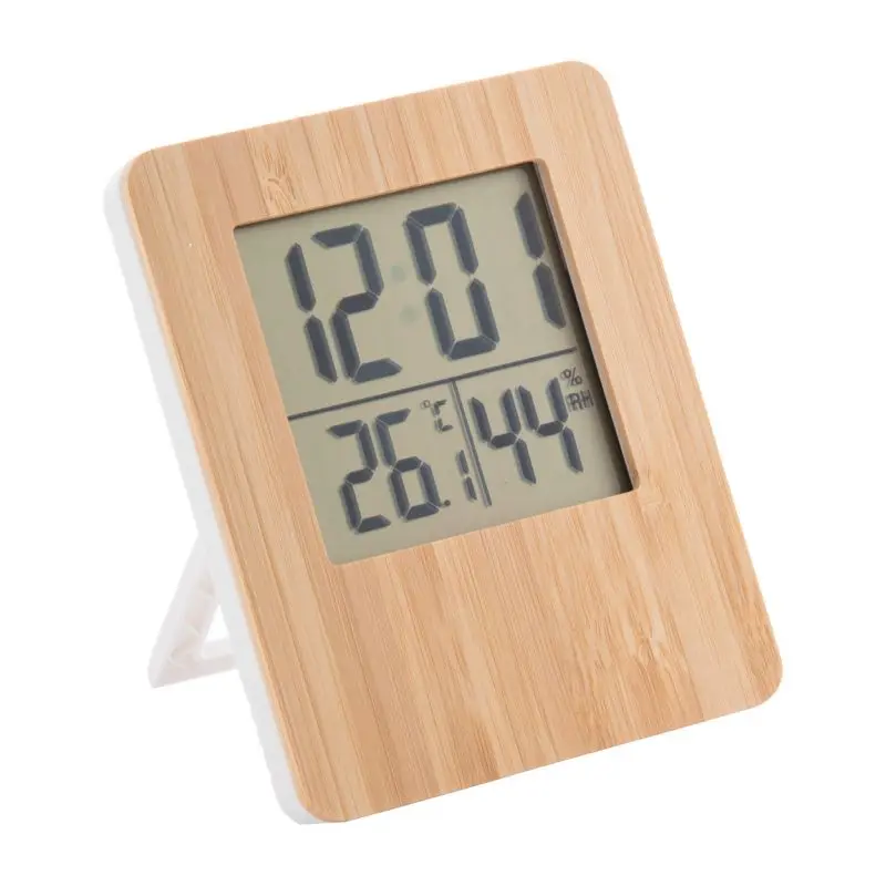 Tenkebo Wetterstation - Natürliches Holz Thermometer, Hygrometer und Uhr
