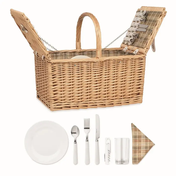 MIMBRE PLUS Holzfarbener Picknickkorb aus Korbweide - Rustikal & Elegant