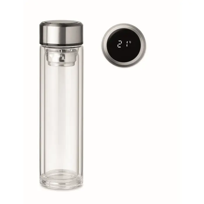 POLE GLASS Transparente Flasche 390 ml mit LED Anzeige, Innovativ & Nützlich
