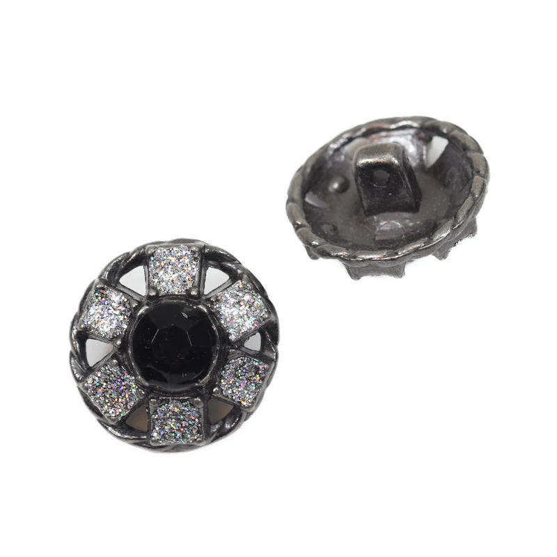 Straßknopf schwarz/silber 20 mm – Metallknopf ST-11
