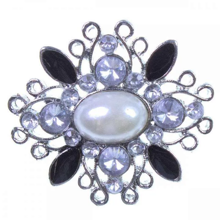 Strass Brosche Schwarz-Silber – Metallbrosche BRO-13