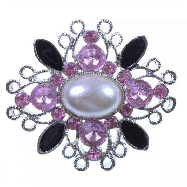 Strass Brosche Schwarz -Rosa Metallbrosche BRO-13
