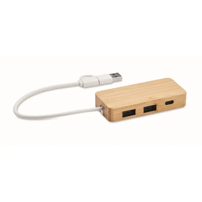 3-Port USB Verteiler HUBBAM - Holz Stilvoller USB-Hub mit 3 Anschlüssen
