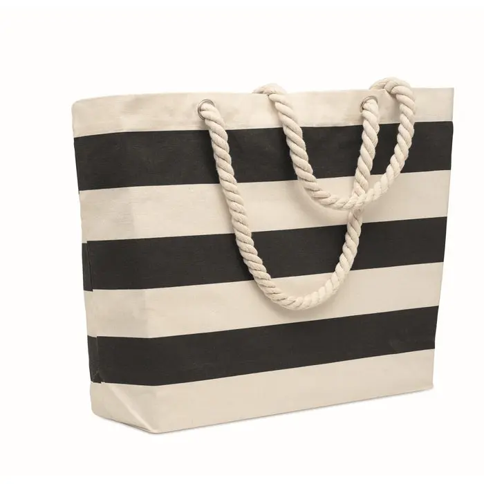 Schwarz-Weiße HEAVEN STRIPE Baumwoll-Strandtasche 220g – Chic & Praktisch