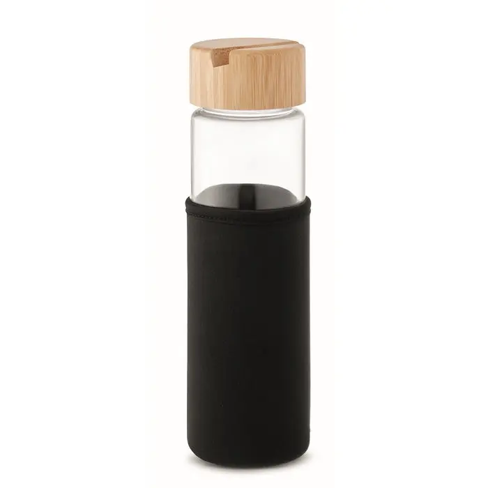 Glas-Trinkflasche TINAROO, 600 ml, robust & stilvoll, schwarz - Ideal für unterwegs