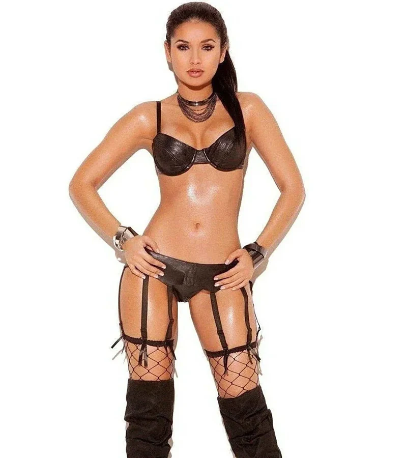 Elegant Moments Strumpfbandgürtel aus schwarzem Leder mit 8 Riemen – Modisches Accessoire in Queen-Size