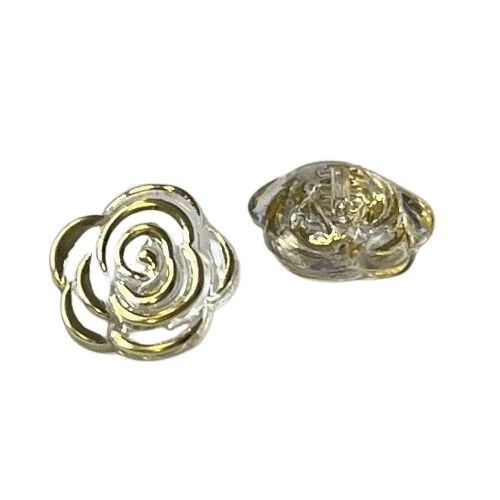 Rosenknopf transparent-Gold – Kunststoffknopf BL-15