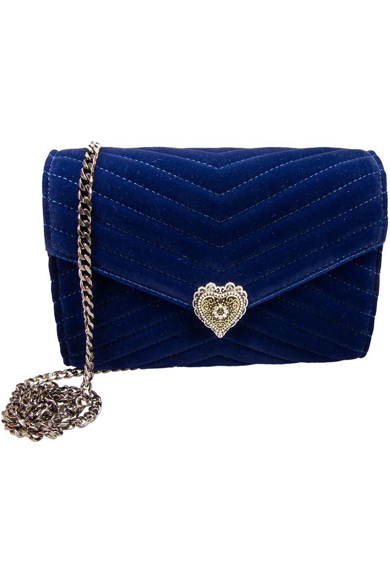 Damen Samtclutch mit Herz und Umhängekette - blau