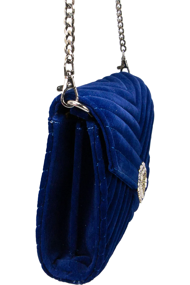 Damen Samtclutch mit Herz und Umhängekette - blau