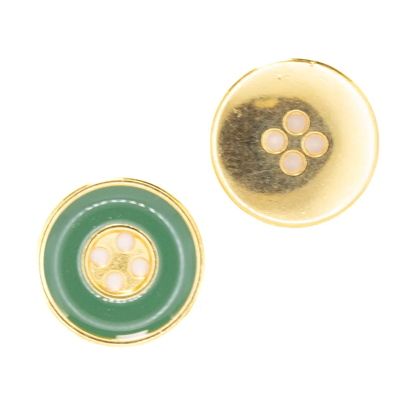 Metallknopf Gold-Grün mit Emaille-Lack 4-Loch MK-76