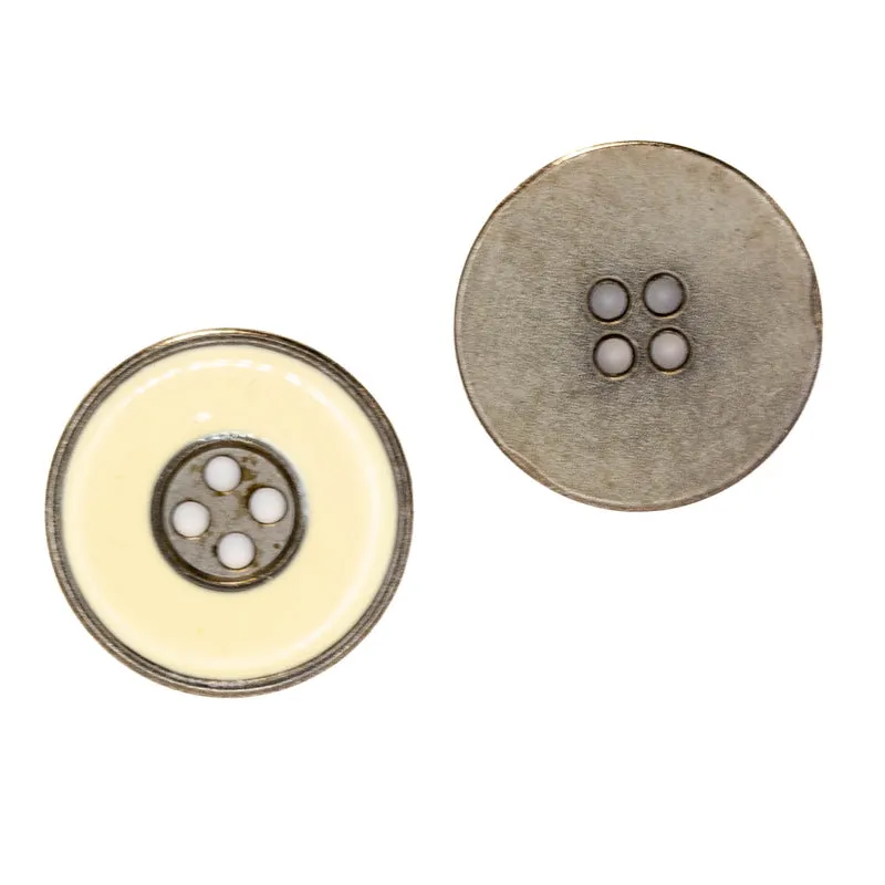 Metallknopf Altsilber-Silber-Beige mit Emaille-Lack 4-Loch MK-76