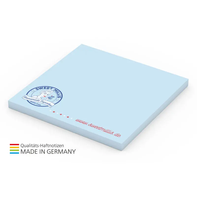 Quadratische Blaue Haftnotizen 72x72mm mit 4-Farbdruck