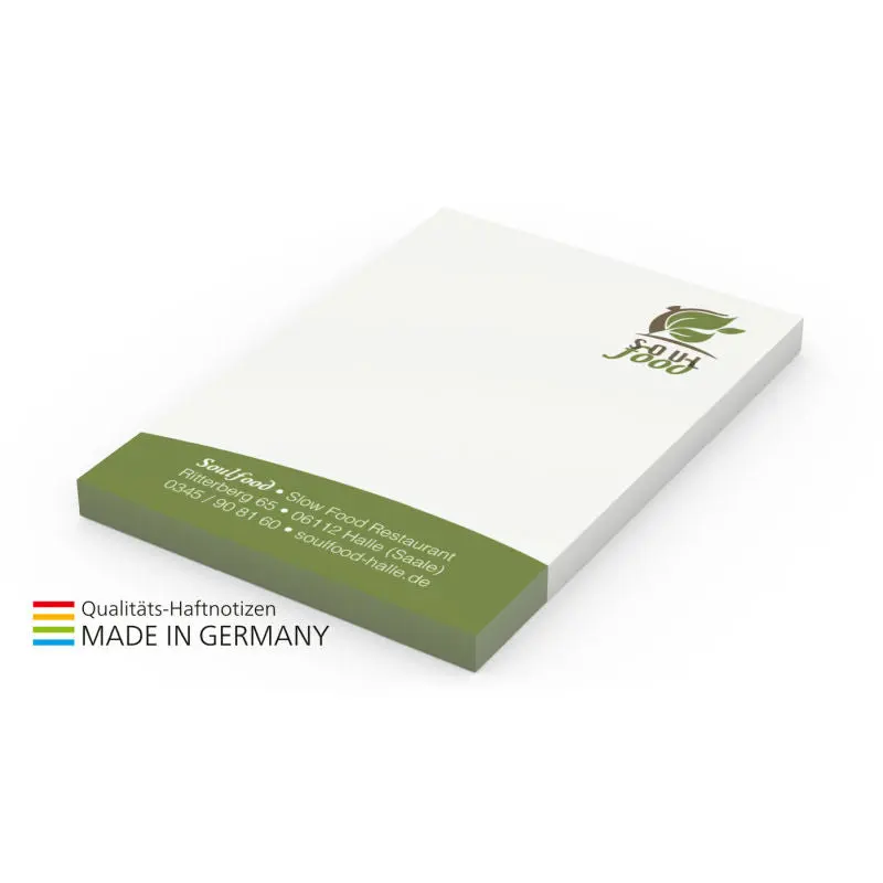 Umweltfreundliche Recycling-Haftnotizen 50 x 72 mm mit 4C-Druck - Basic Haftnotizblock