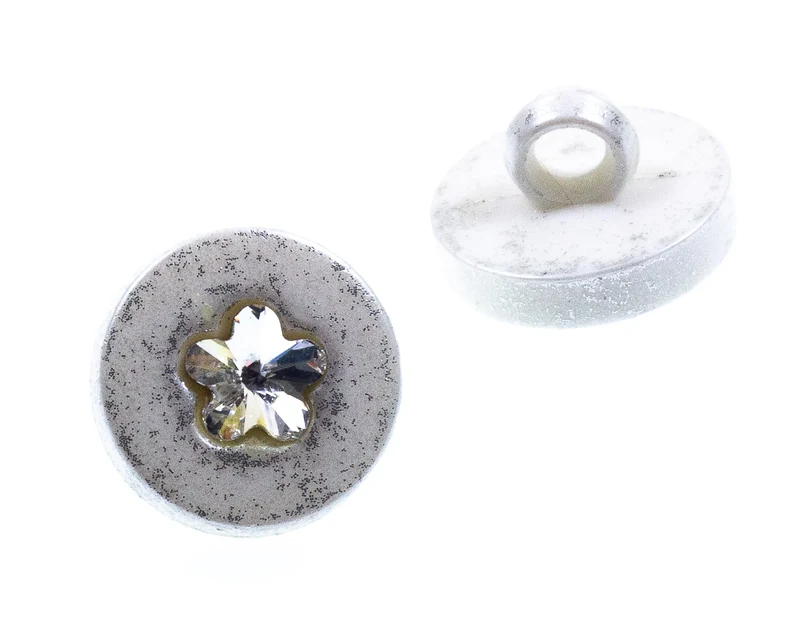 Blusenknopf Strass Blümchen Weiß-Silber – Kunststoffknopf BL-70