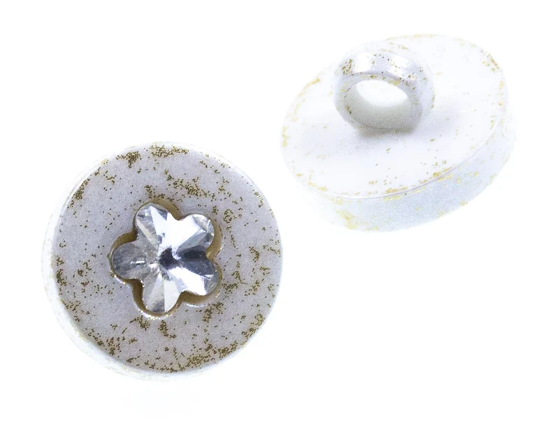 Blusenknopf Strass Blümchen Creme-Gold – Kunststoffknopf BL-70