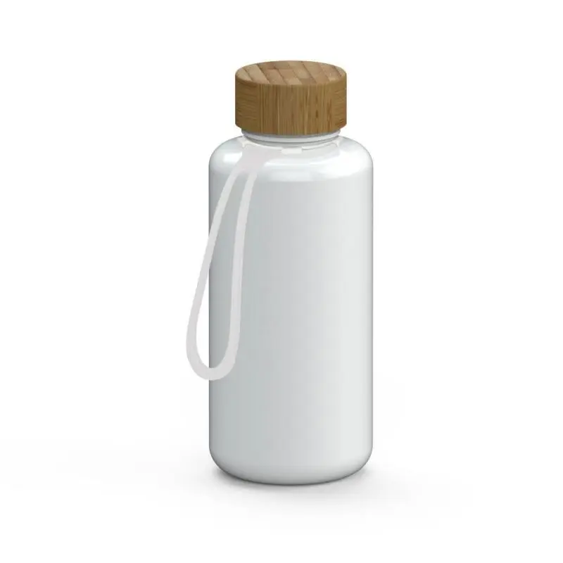 Weiße, durchsichtige Natural-Trinkflasche, 1L mit Riemen – Elegant & Praktisch