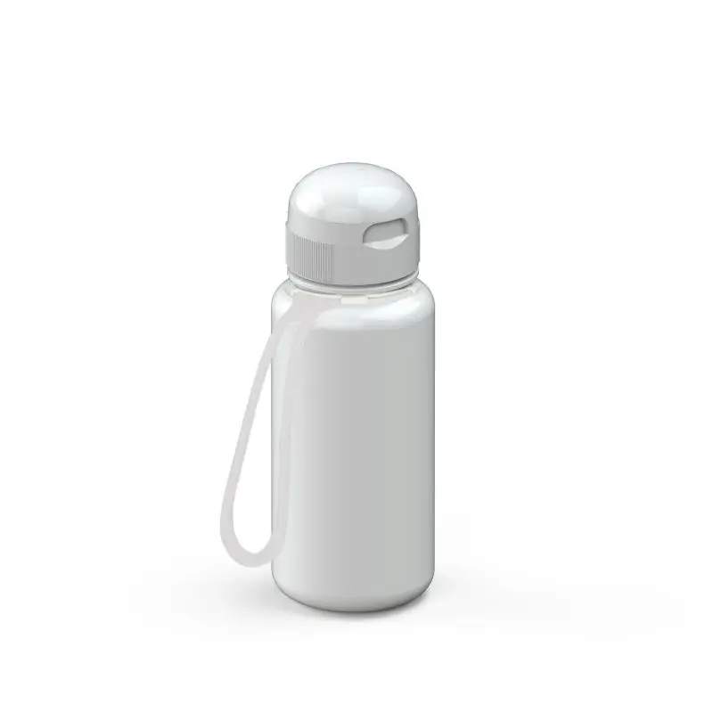 Sports Trinkflasche 400ml mit Riemen, Weiß & Transparent
