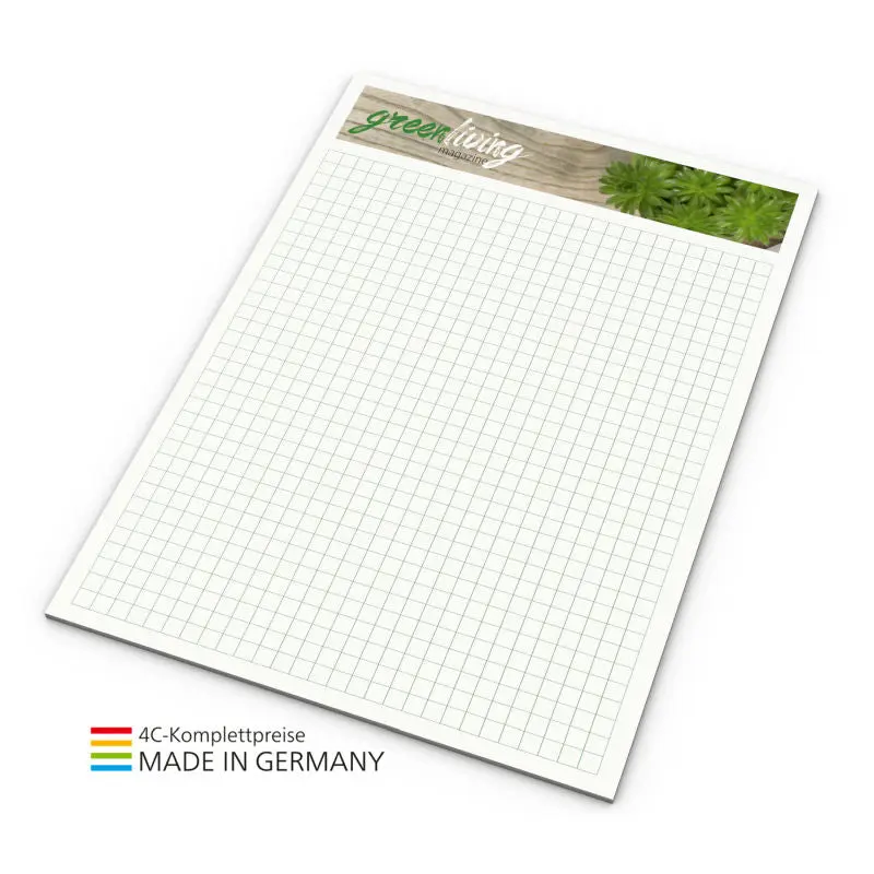 Recycling Schreibblock A5, 4C-Vollfarbdruck, Ohne Lochung – Umweltschonend