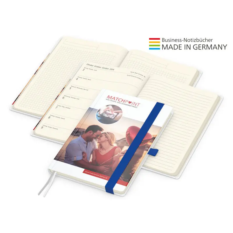 Match-Hybrid Notizbuch A5: Individueller 4C-Druck, Mattkaschierung - Blau