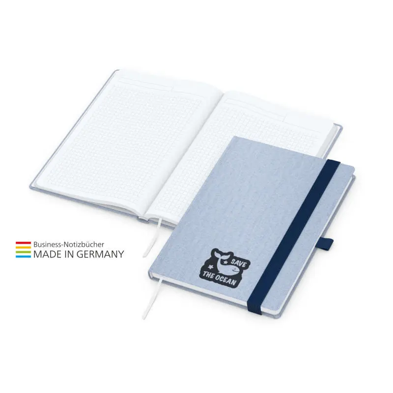 Ocean-Book A5 aus Recyclingmaterial mit Farbprägung, Schwarz-Blau