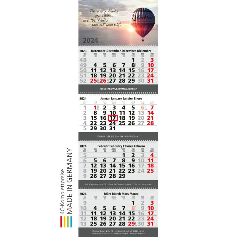 Quadro Wire-O 4 mit 4C-Druck - Hellgrau und Rot - Hochwertiges Spiralbindungs-Notizbuch