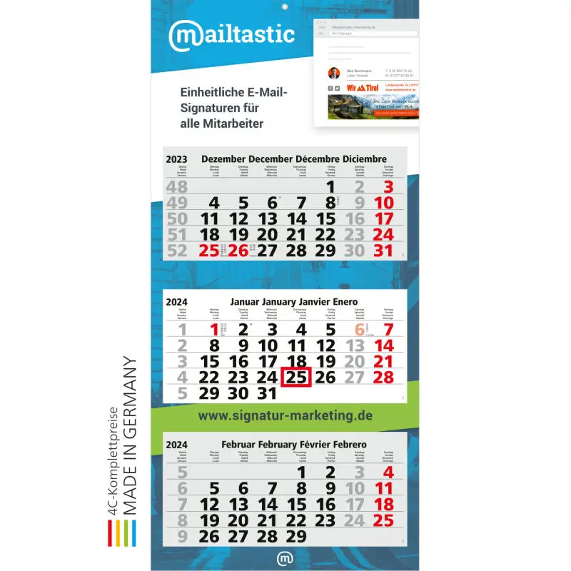 Maxi Light 3 Express mit 4C-Druck - Hellgrau - Rot, Personalisierter Hochgeschwindigkeits-Kalender