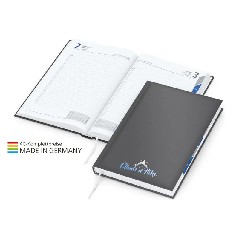 Premium Buchkalender mit Register - Siebdruck-Digital, anthrazit, Manager Express Edition