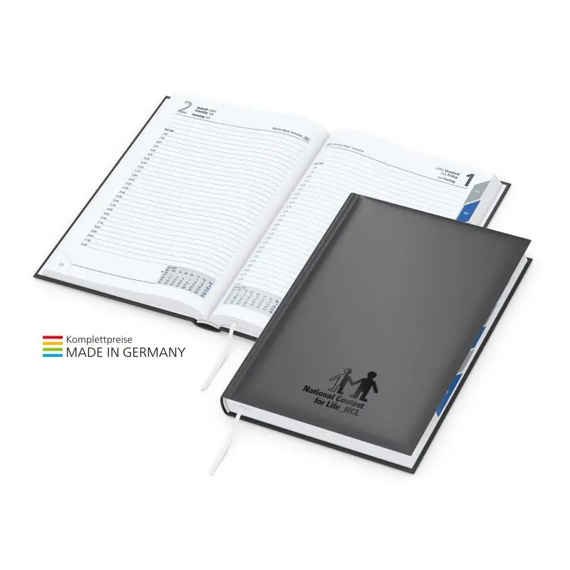 Managerbuch Anthrazit mit eleganter schwarzer Glanzprägung und Register