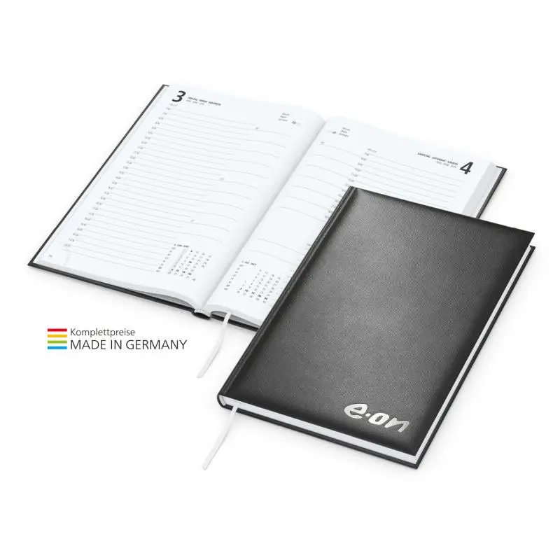 Buchkalender Basic mit Silberprägung - Schwarz und Silber - Eleganter Terminplaner