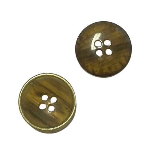 Hornimitatknopf Braun-Goldfarben 4-Loch-Knopf – Blazer- und Sakkoknopf HI-85
