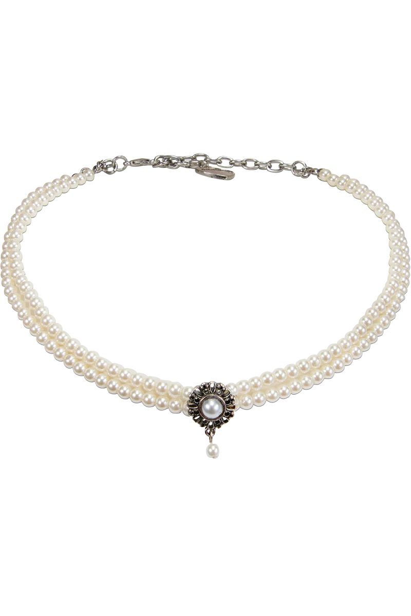 Damen Kropfkette zweireihig mit Perlen - creme