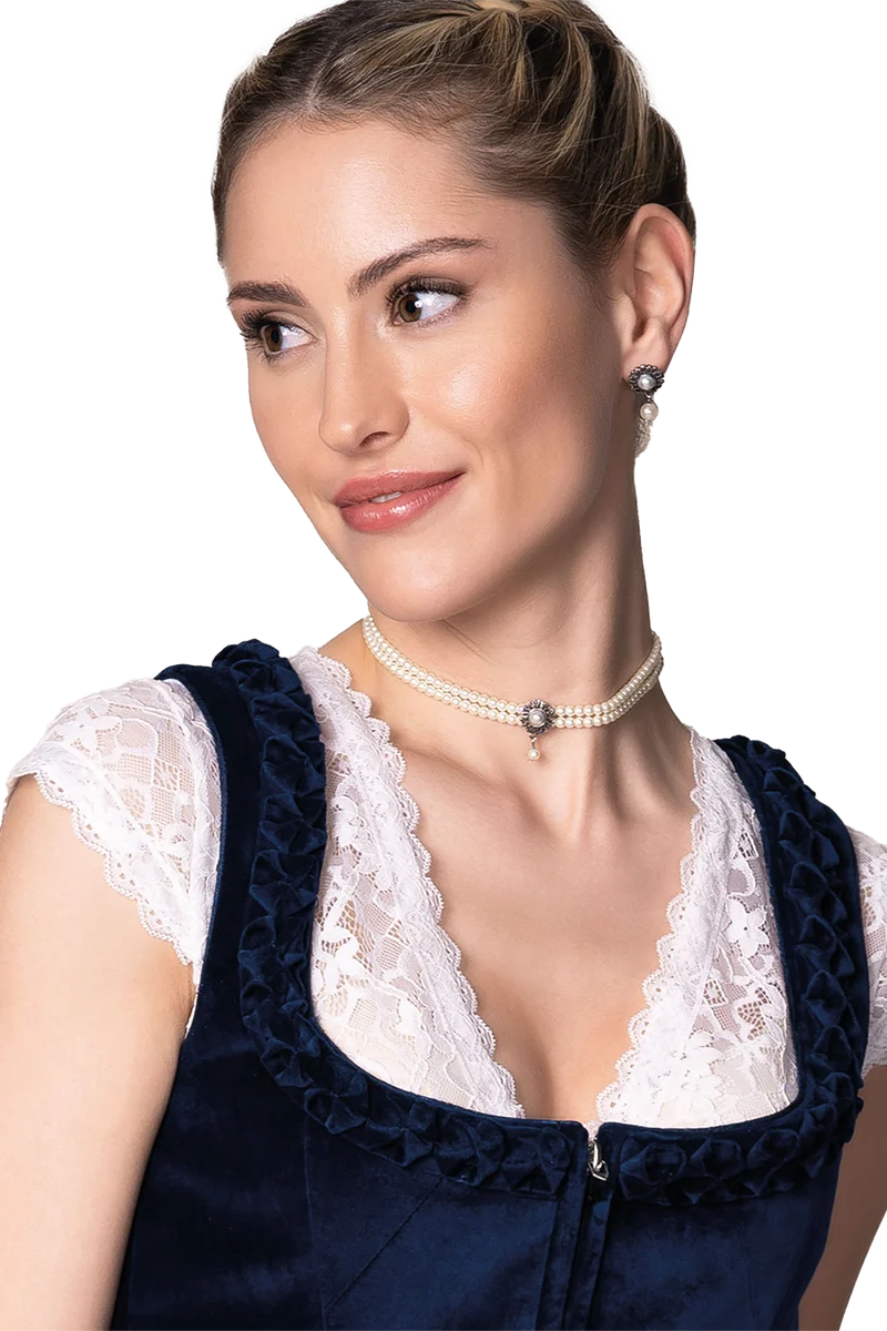 Damen Kropfkette zweireihig mit Perlen - creme