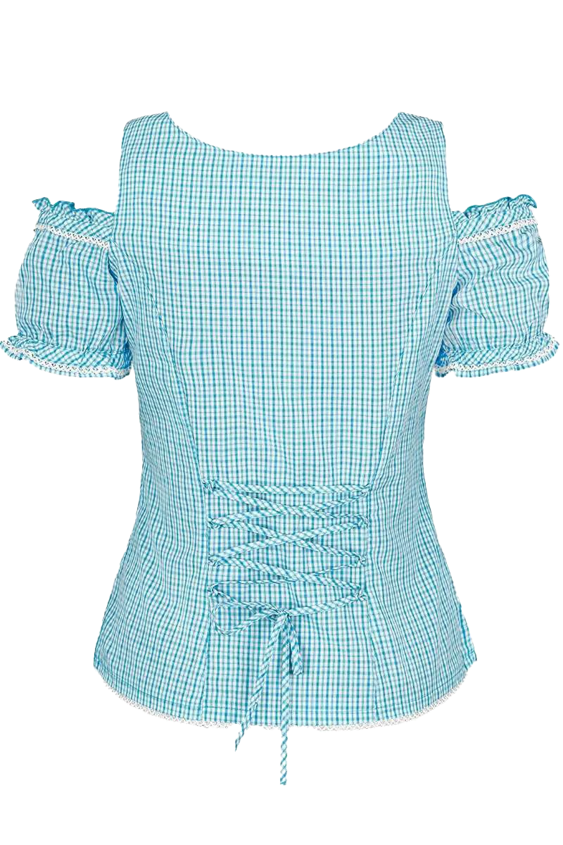 Carmenbluse mit Stickerei kariert