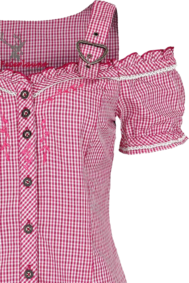 Carmenbluse mit Stickerei kariert