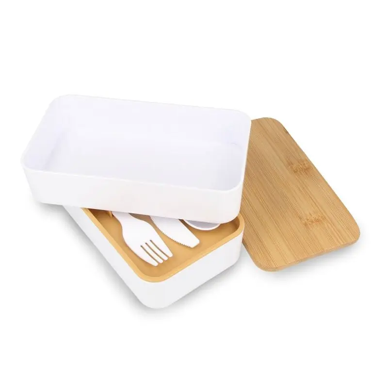 Bento-Lunchbox Weiß, Snackbehälter R-PP & Bambus – Praktisch & Nachhaltig
