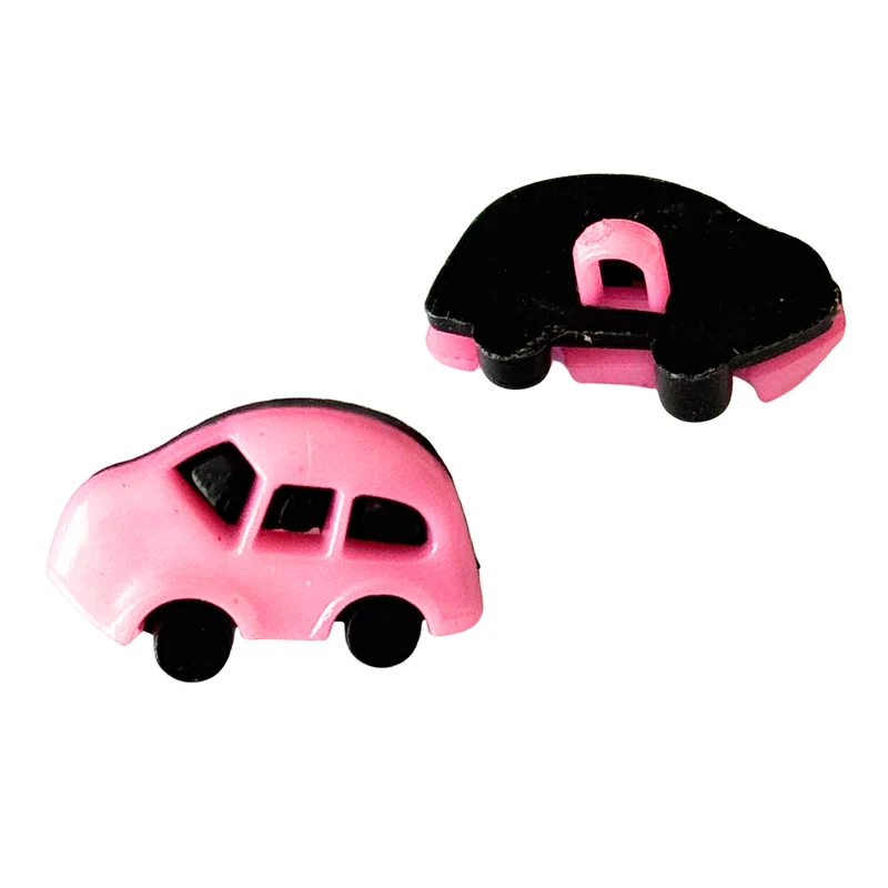Kinderknopf Auto hell-rosa schwarz, Kunststoff, Öse