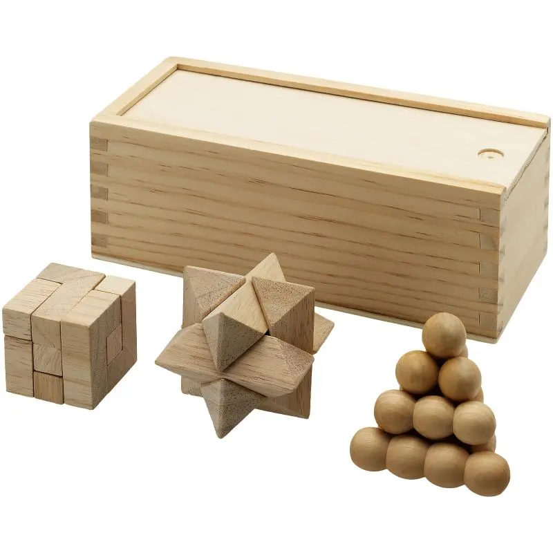Brainiac 3-teiliges Holz-Denksportset: Natürlicher Knobelspaß
