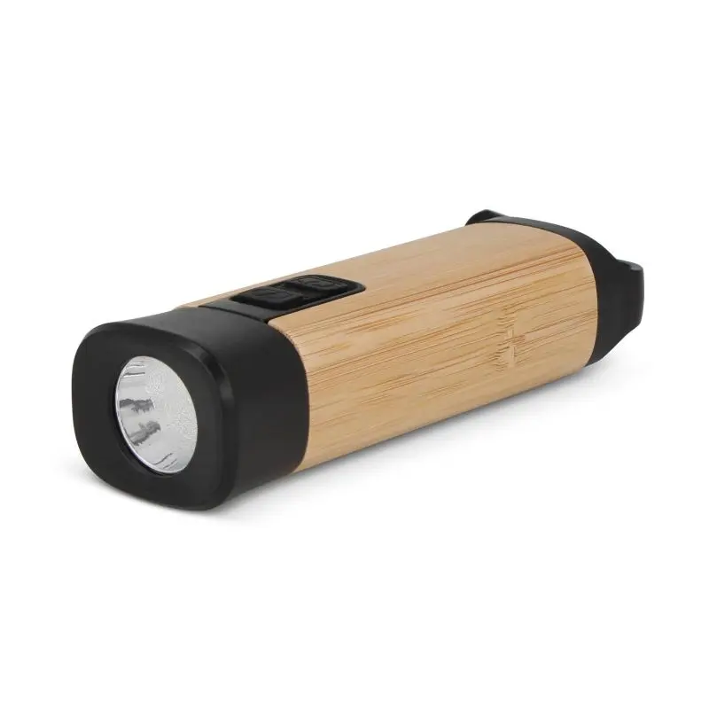 Wiederaufladbare Taschenlampe aus recyceltem ABS & Bambus - Schwarz, nachhaltig und leistungsstark