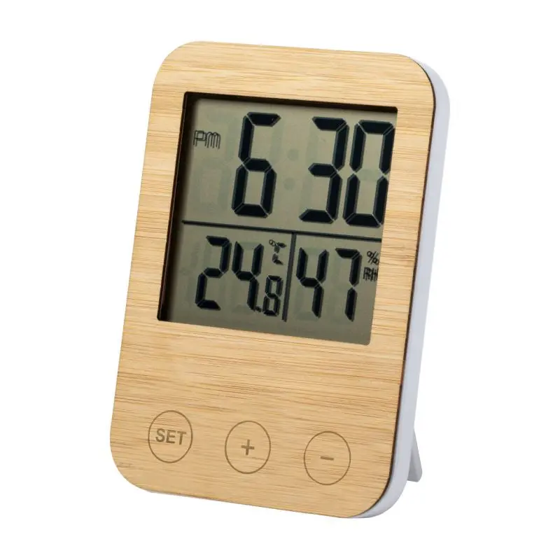 Helein Wetterstation - Naturbelassenes Holz Thermometer, Hygrometer und Uhr für Innen