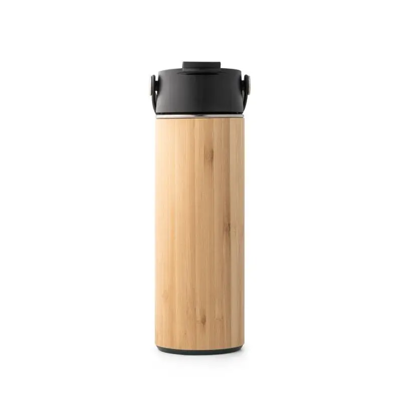 Schwarz LAVER 440ml Thermoflasche mit Bambus und Edelstahl