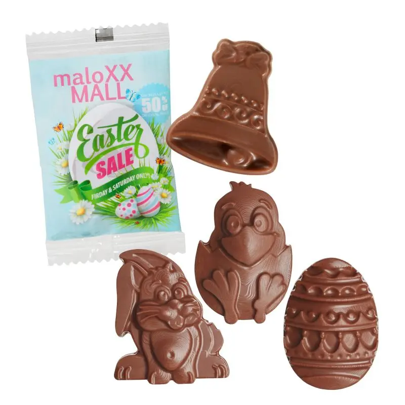 Oster-Schokoladenfiguren in klassischer Folie mit individuellem Druck