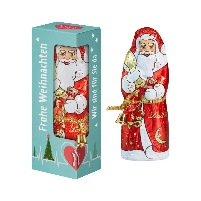 Lindt & Sprüngli Schoko-Weihnachtsmann in personalisierter Geschenkbox - Bedruckbar & Edle Präsentation