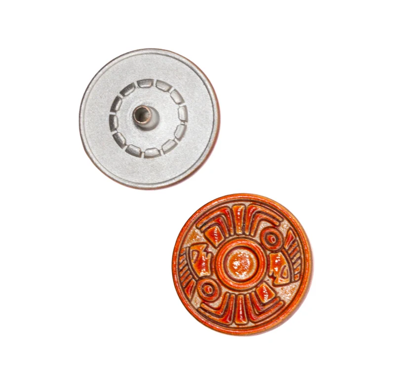 Druckknopf Ethno-Muster Orange 18 mm – Metallknopf NK-56