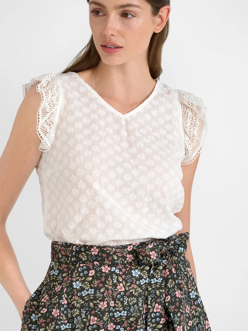 Allover bestickte Bluse ohne Arm