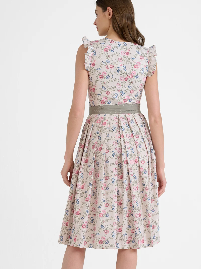 Rosendruck-Dirndl mit Streifen-Schürze