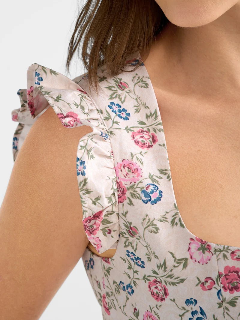 Rosendruck-Dirndl mit Streifen-Schürze