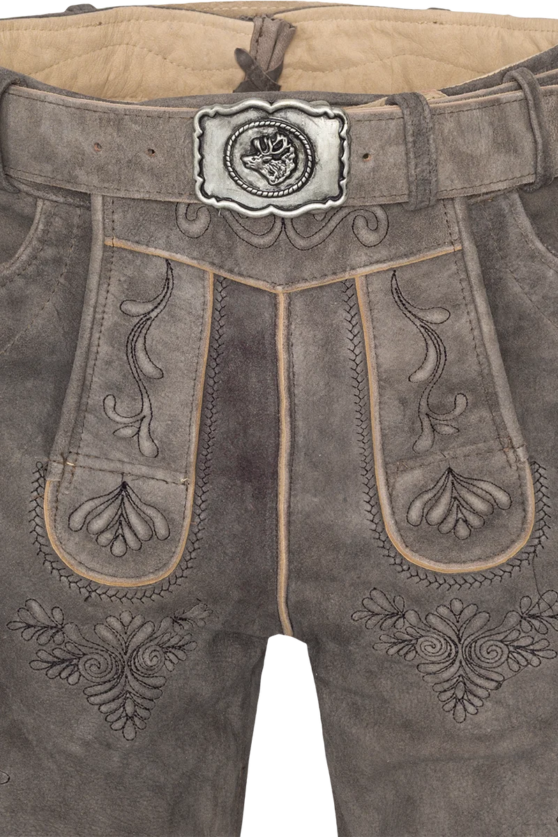 Kurze Herren Wildbock-Lederhose mit Gürtel - stonegrey schwarz