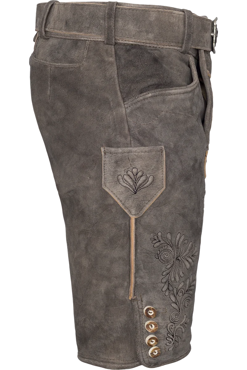 Kurze Herren Wildbock-Lederhose mit Gürtel - stonegrey schwarz