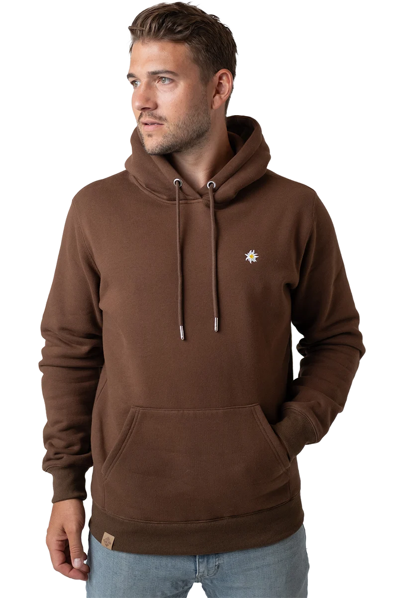 Herren Hoodie mit Edelweiß und Kapuze - dunkelbraun