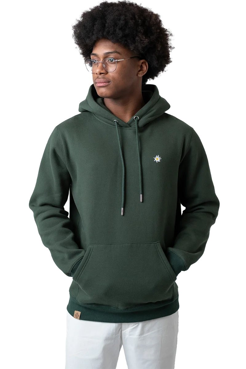 Herren Hoodie mit Edelweiß und Kapuze - dunkelgrün